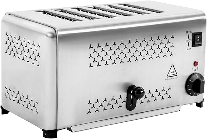 6 Slice Bread Toaster, 1650W Stainless Steel Commercial Toaster with Wide Slots, Electric Bread Baking Machine with Timing Function, 5 Settings for Restaurant Kitchen, Bakery, Home Use