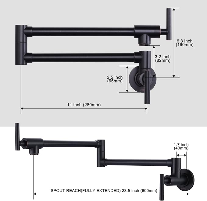Pot Filler Faucet Oil-Rubbed Bronze: WOWOW Solid Brass Pot Filler Wall-Mounted Pasta Faucet with Double Joint Swing Arm for Kitchen Over Stove