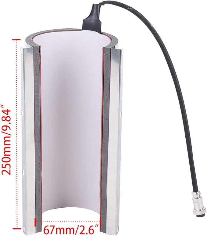 Tumbler Heat Press Attachment for 20oz Mugs, 500W Silicone Stainless Steel Heat Transfer Accessory with 4-Pin Female Plug, Replacement Heating Element for 2.68-2.95in Cup Baking Machine, 2.6 * 9.84in