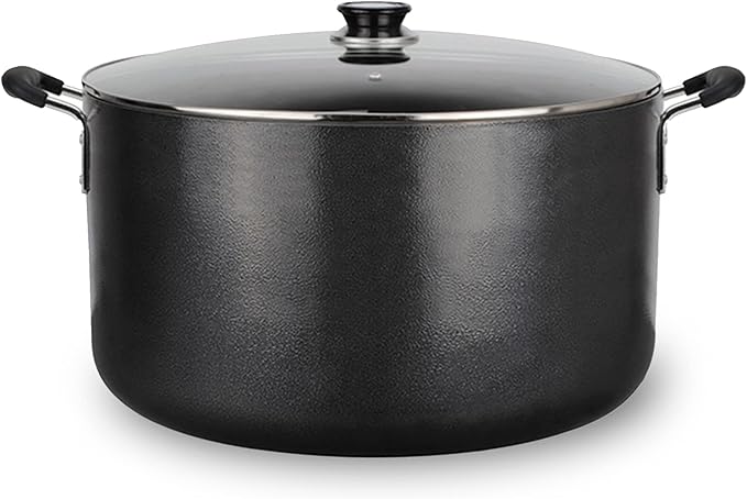 Alpine Cuisine 35 Quart Non-stick Stock Pot with Tempered Glass Lid and Carrying Handles, Multi-Purpose Cookware Aluminum Dutch Oven for Braising, Boiling, Stewing