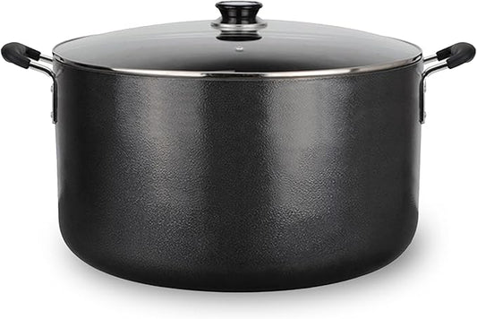 Alpine Cuisine 35 Quart Non-stick Stock Pot with Tempered Glass Lid and Carrying Handles, Multi-Purpose Cookware Aluminum Dutch Oven for Braising, Boiling, Stewing