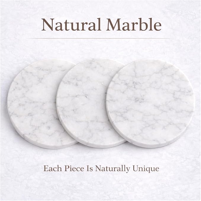 11-Inch Round Marble Cheese Board – Solid White Natural Stone Cutting Board & Charcuterie Serving Tray with Non-Slip Feet, 0.5” Thick, Easy to Clean.