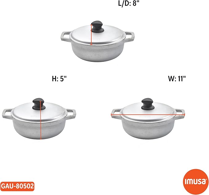 IMUSA Caldero Stock Pot with Aluminium Lid 2QT, Cast Aluminum, Perfect for Serving Small Groups, Riveted Handles, Made in Colombia, Silver