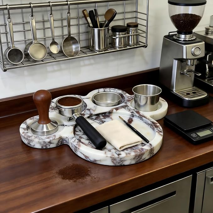 Cat Paw Marble Coffee Tamper Stand, White and Purple Veined, Espresso Accessories Holder (white)