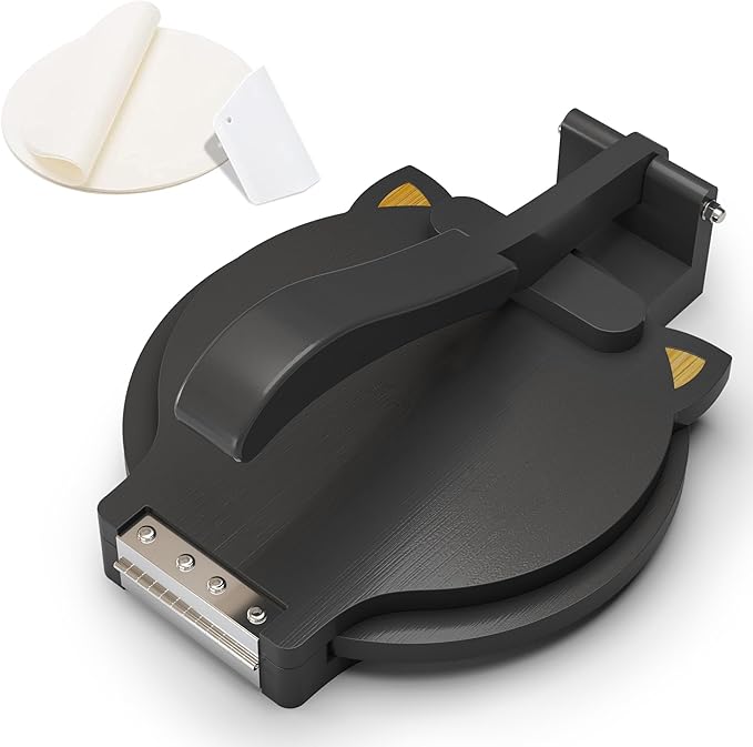Tortilla Press 10 Inch - Bamboo Quesadilla & Roti Maker with Parchment Paper Sheets & Dough Cutter for Homemade Flour Corn Tortilla, Wood Tortillera Pataconera Tortilla Maker for Home Baking