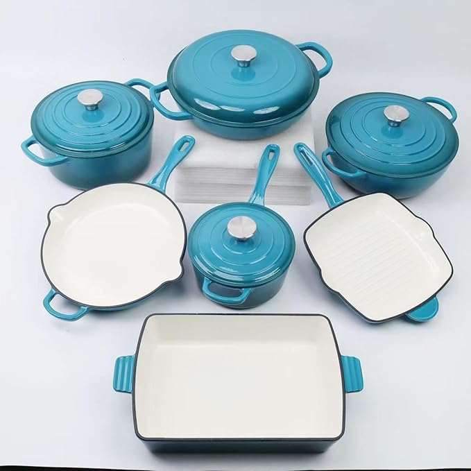 Enameled Saucepan with Lid, Non Stick Cast Iron Sauce Pan, Dutch Oven Pot (Peacock Blue, 2 Quarts)