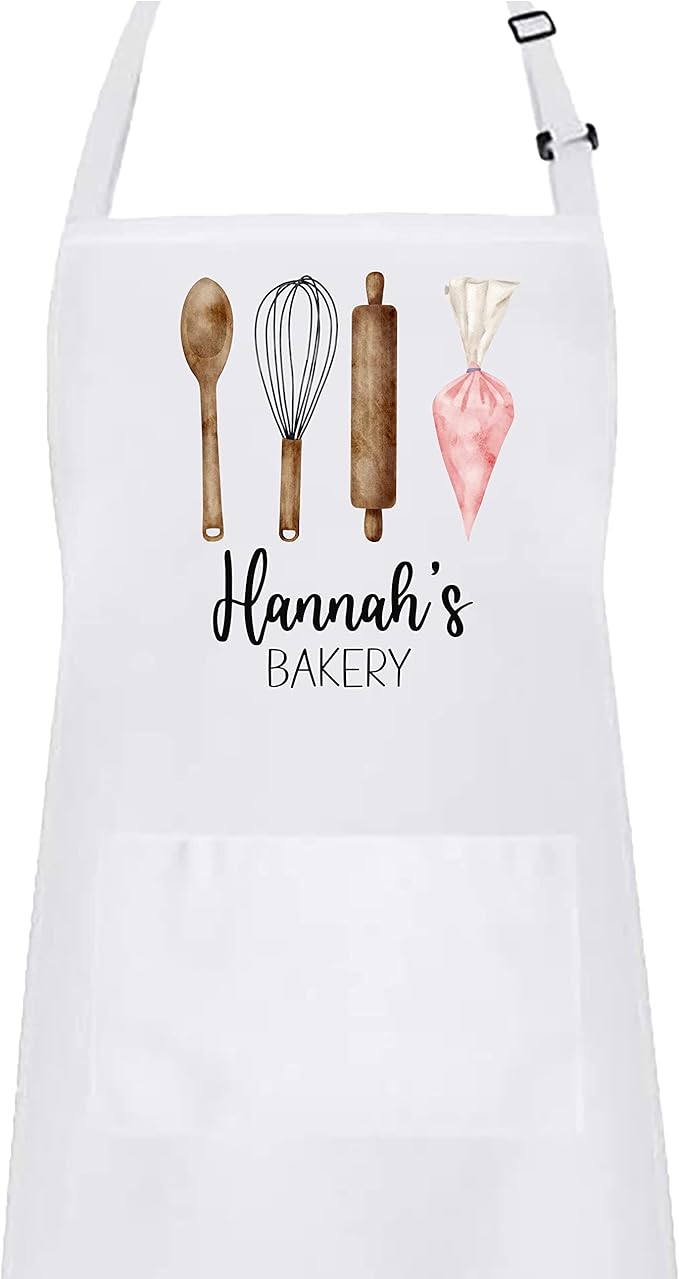 Personalized Baking Tools Kitchen Apron, Adjustable 2 Pockets, Blue Spatula Custom gift for baker