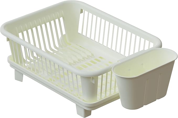 3pc Large Dish Drying Rack, Space Saving Dish Rack for Kitchen Counter, Plastic Dish Rack with Cutlery Holder and Dish Drainer