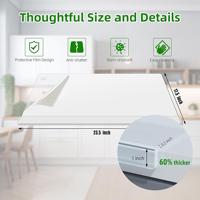 Acrylic Cutting Board with Counter Lip,23''x17"Large Clear Cutting Board for Kitchen Countertop,Non-Slip,60% Thicker,Perfect for Bread,Meat,Veggies & More,Great Kitchen Essential Gadgets & Decor
