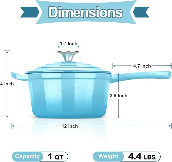 HaSteeL 1 QT Cast Iron Enamel Saucepan - Blue