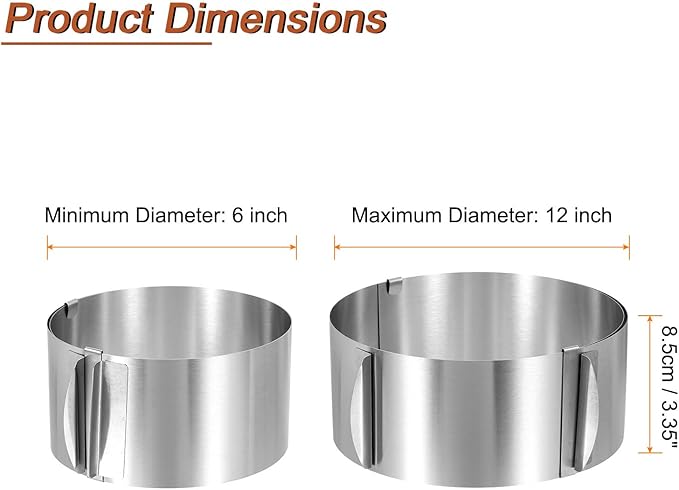 HARFINGTON 6" to 12" Cake Ring 8.5cm High Adjustable Round Cake Ring Stainless Steel Mousse Baking Moulds Bakeware Supplies for Baking Cooking Making Tool