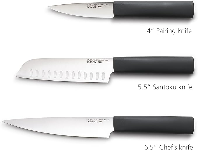 Joseph Joseph Nest 6 Piece Knife and Cutting Board Set, Stainless Steel Kitchen Knives and Color Coded Boards in Compact Storage Stand, Grey
