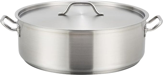 Winco Commercial-Grade Stainless Steel Brazier with Lid, 15 Quart