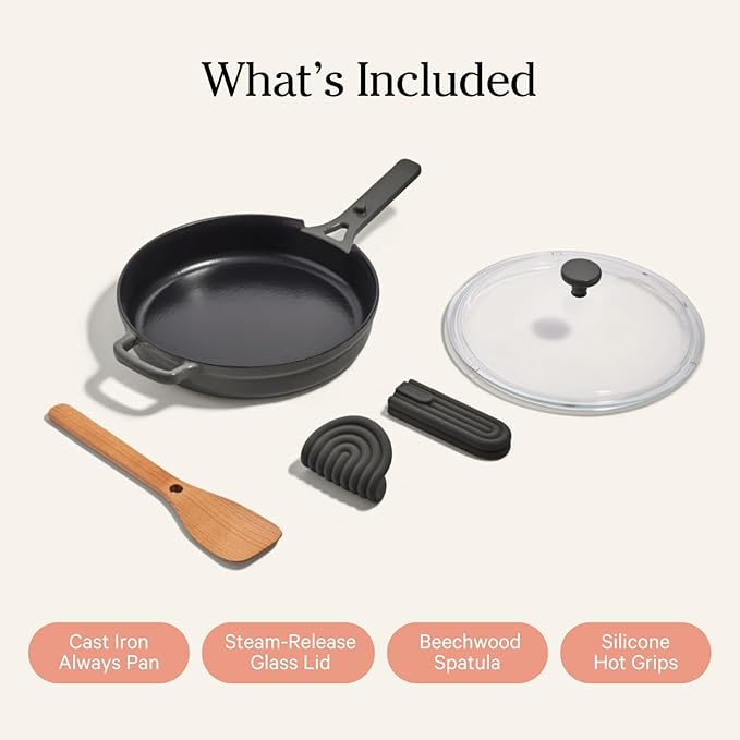 Our Place Cast Iron Always Pan | Premium Enameled, Toxin-Free Surface | 10-inch 8-in-1 Multifunctional Cookware System | Lid, Handle Covers | Heavy Duty Skillet | Oven & High Heat Safe | Char