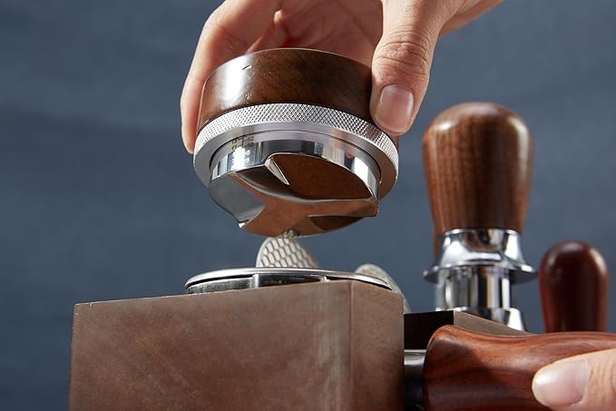 54mm distributor called Adjustable Depth espresso leveler Compatible with Breville Machine Accessories The coffee leveler Made of Stainless Steel and Walnut wood