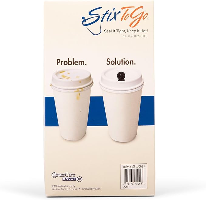 StixToGo Beverage Plugs - Leak Prevention Coffee Accessory for Hot Drinks, Disposable Coffee Stoppers, Fits Standard Lids - Black, 2", Pack of 2000
