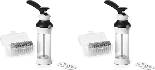 OXO Good Grips 14-Piece Cookie Press Set,Cookie Press with 12 Stainless Steel Disks and Storage Case,Holiday Baking and Everyday Treats,Essential Baking Supplies,(Pack of 2)