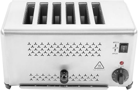 Electric 6 Slice Toaster, Stainless Steel Bread Baking Machine Commercial Toaster with Crumb Tray and Adjustable Timer Bread Making Tool for Home Kitchen Restaurant Bakery (3 Modes/1650W)
