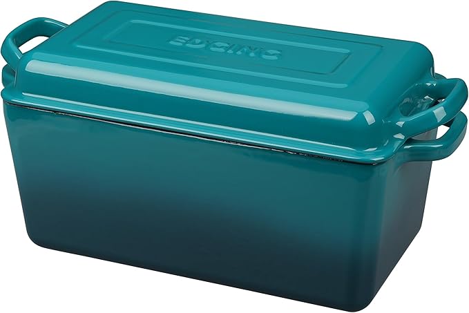 Enameled Cast Iron Dutch Oven, Oblong Bread Oven for Sourdough Bread Baking, Baking Pan, Dual Handles, Oven Safe, 4 Quart, Darkcyan