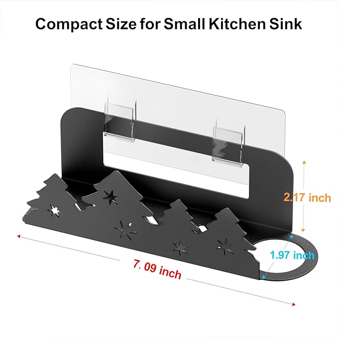 GSlife Expandable Dish Drying Rack and Sponge Holder Set, 2 Piece Large Capacity 2-in-1 Rust Resistant Dish Drainer and Adhesive Brush Holder and Soap Holder, Black