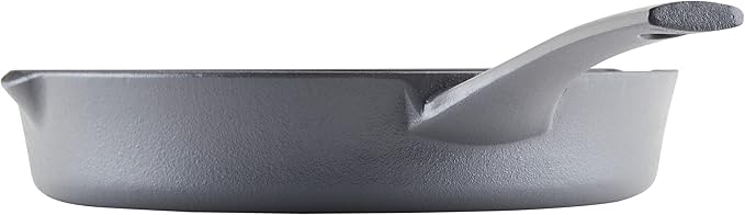 Rachael Ray NITRO Cast Iron Frying Pan/Skillet with Helper Handle and Pour Spouts, 10 Inch, Gray