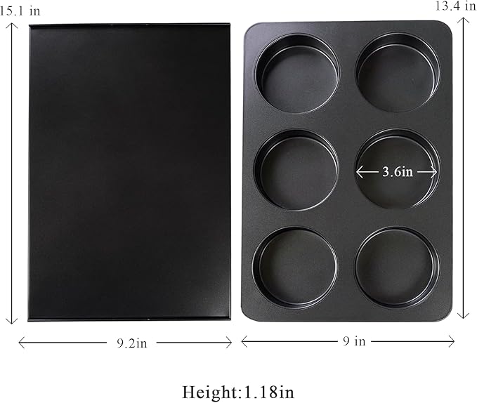 2 Pcs Muffin Top Pan with Lid, 3.6 Inch Non-Stick 6 Cup Straight Muffin Pan Cupcake Pan, Hamburger Bun Pan for Baking Egg Sandwich Frittata Cinnamon Roll