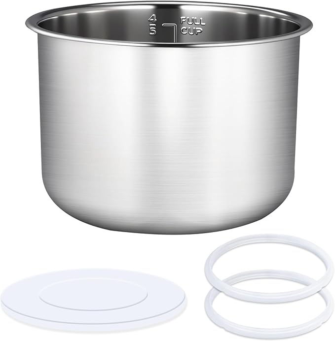 Compatible with Instant Pot 6 Quart Inner Pot Certain Models, 304 Stainless Steel Inner Pot 6 Qt, 0 Coating, Comes 2 Sealing Rings 1 Sealing Caps, 3 Year Warranty. Not Compatible With CrockPot Brand.