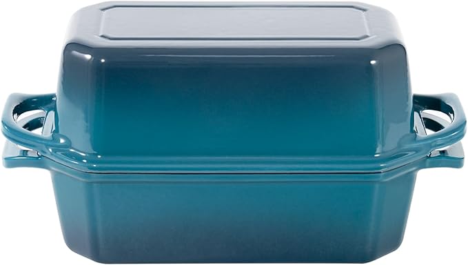 Bread Pan Cast Iron Loaf Pan with Lid Bread Loaf Pan 8.5x4.5 Inch Loaf Pan Enameled Cast Iron Sourdough Loaf Pan, DarkCyan