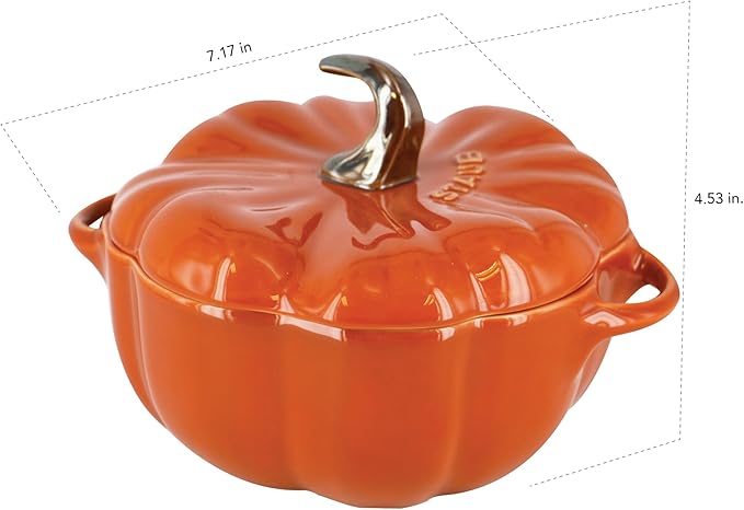 STAUB Ceramic 0.75-qt Petite Pumpkin, Oven & Stove Safe up to 572°F, Pumpkin Dish, Baking Candy Burnt Orange
