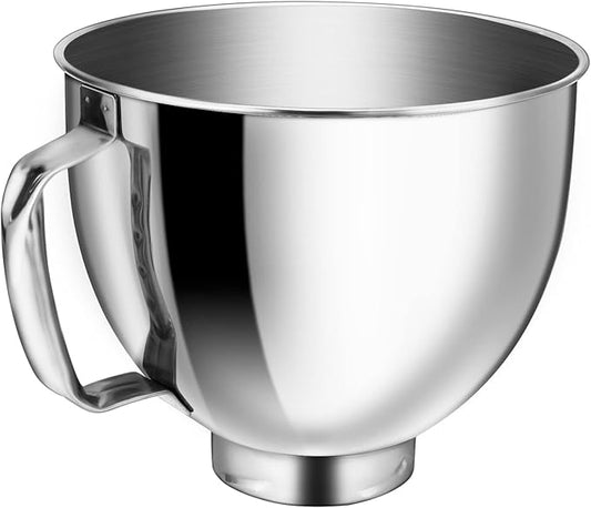 Stainless Steel Bowl for KitchenAid Classic&Artisan Series 4.5-5 QT Tilt-Head Mixer, 5 Quart 304 Stainless Steel Bowl with Handle, Dishwasher Safe