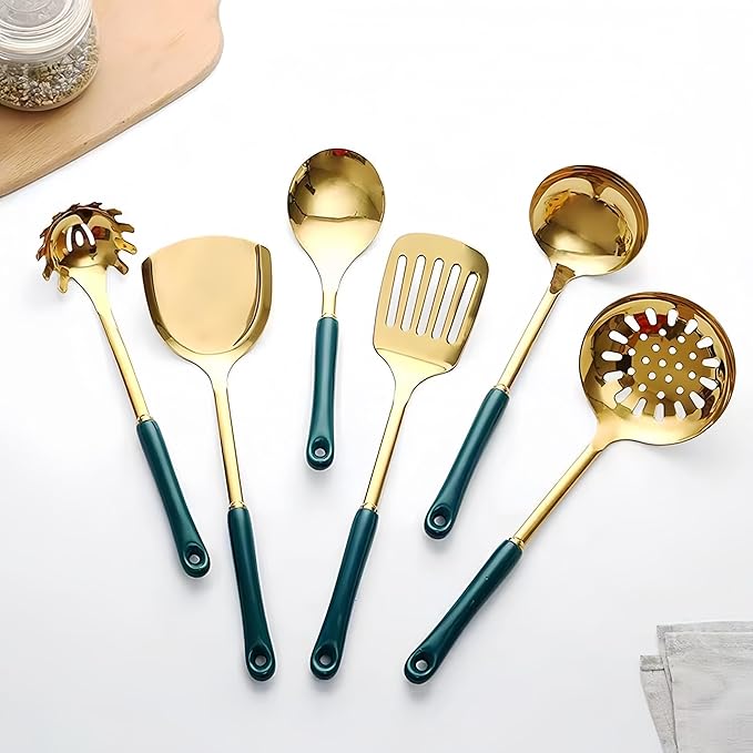 Gold Kitchen Utensils,7 Pieces Cooking Utensils Set,Kitchen Tools Set With Utensil Holder, Gold Kitchen Accessories, Dishwasher Safe, Easy To Clean (Green)