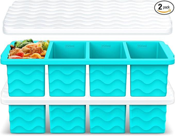 Silicone Freezer Molds for Soup with Lid – 1-Cup Soup Container Style Ice Cube Trays for Freezer, Meal Prep & Food Storage, Freeze 250mL/125mL Portions – 2 Pack