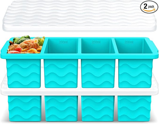 Silicone Freezer Molds for Soup with Lid – 1-Cup Soup Container Style Ice Cube Trays for Freezer, Meal Prep & Food Storage, Freeze 250mL/125mL Portions – 2 Pack