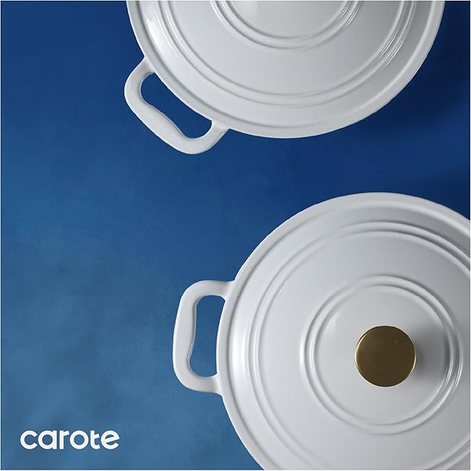 CAROTE 5 QT Cast Iron Dutch Oven Pot with Lid, Enameled Floral Dutch Ovens with Cotton Potholders & Oven Gloves, Gift Box, Cast Iron Pot for Sourdough Bread Baking, Braising, Stews, Roasting, Dual Handles, All Stovetop Compatible, Oven Safe up to 500° ...