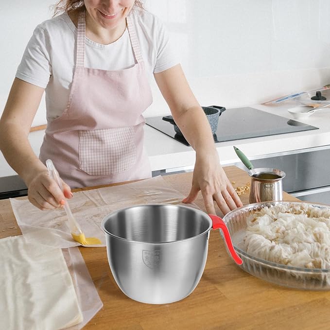 Stainless Steel Mixing Bowl with Handle 7.5 Inch Deep Batter Bowl for Kitchen Baking Cooking Prep