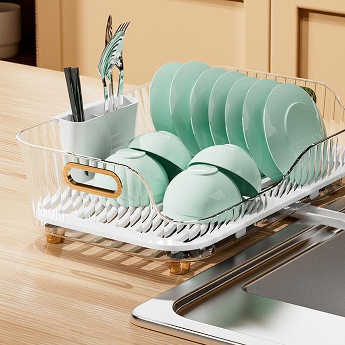 Dish Drying Rack, Dish Rack for Kitchen Counter Bowl Plate Storage Dish Drainer Rack with Drainboard for Kitchen Counter and Sink