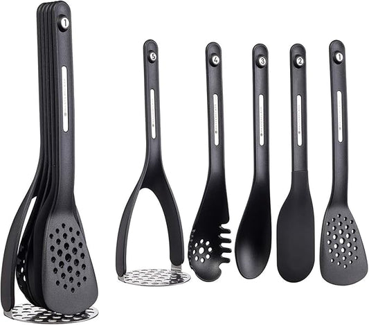 KitchenCraft MasterClass Smart Space Nesting Magnetic Kitchen Utensil Set, Silicone, Black, 9 x 9 x 30 cm, Pack of 5