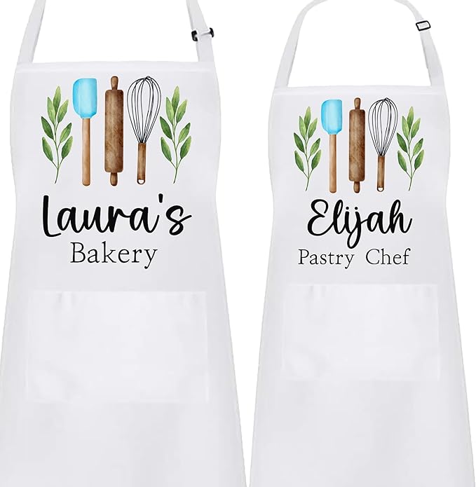 Personalized Baking Tools Kitchen Apron, Adjustable 2 Pockets, Blue Spatula Custom gift for baker