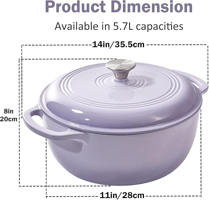 Vivicreate 6 Quart Enamel Cast Iron Dutch Oven Pot with Lid – Enameled Cookware for Baking, Roasting, and Braising – Durable Cast Iron Pot for Stove Top and Oven Use Red color (Purple)