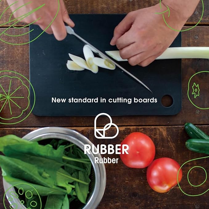 RUBBER Rubber Cutting Board, Black, L, Synthetic Rubber, Large, Present, Made in Japan, 14.6 x 9.6 x 0.3 inches (370 x 245 x 8 mm) NBD003