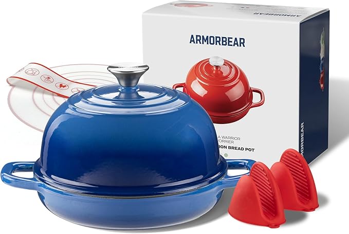Dutch Oven for Bread Baking-5QT Cast Iron Sourdough Dutch Oven Pot with Lid, Enameled Round Cast Iron Bread Pot with Dome Lid for Homemade, Gifts for Sourdough Bakers, Blue
