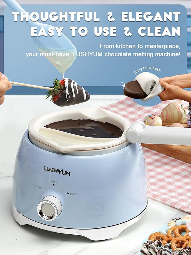 Chocolate Melting Pot Candy Melts Melter with 2 Insert Pots and Spatula, 4 Cups Capacity Warmer Machine, Ideal Dipping Tool Kitchen Supplies for Making Cake Pop Covered Strawberries Fondue
