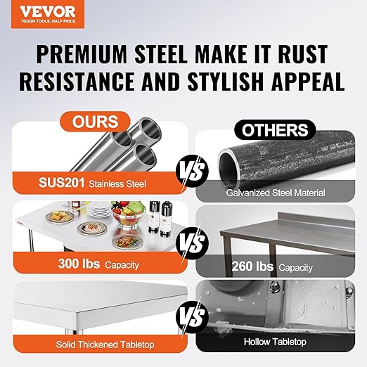 VEVOR Stainless Steel Foldable Work Table, 48 * 30 Inch Heavy Duty Food Outdoor Stainless Steel Worktable for Commercial Kitchen Restaurant