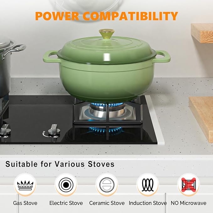 ROVSUN Enameled Cast Iron Round Dutch Oven, 7.5QT Pot with Lid &Dual Handles with Silicone Gloves,Oven Safe up to 500°F, Heavy-Duty Pre-Seasoned Cookware for Bread Baking, Braising, Stews, Roasting, Sage Green