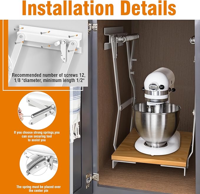 Zipcase Kitchen Appliance Lift，Mixer Lift for Cabinet with Soft-Close Holds Up to 45 lbs, Minimum Applicable Cabinet Size 20"H * 13"W*15"D