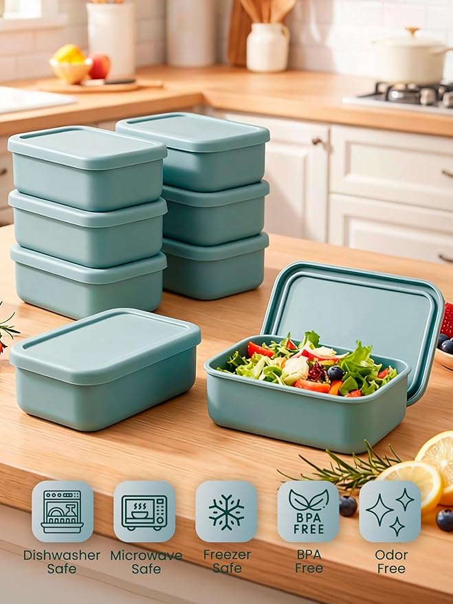 8 Pcs 2 Cup Silicone Freezer Trays With Lid, 23 oz Meal Prep Silicone Molds, Reusable Freezer Storage Containers for Soups, Sauces, Stews, Leftovers (Slate Gray)