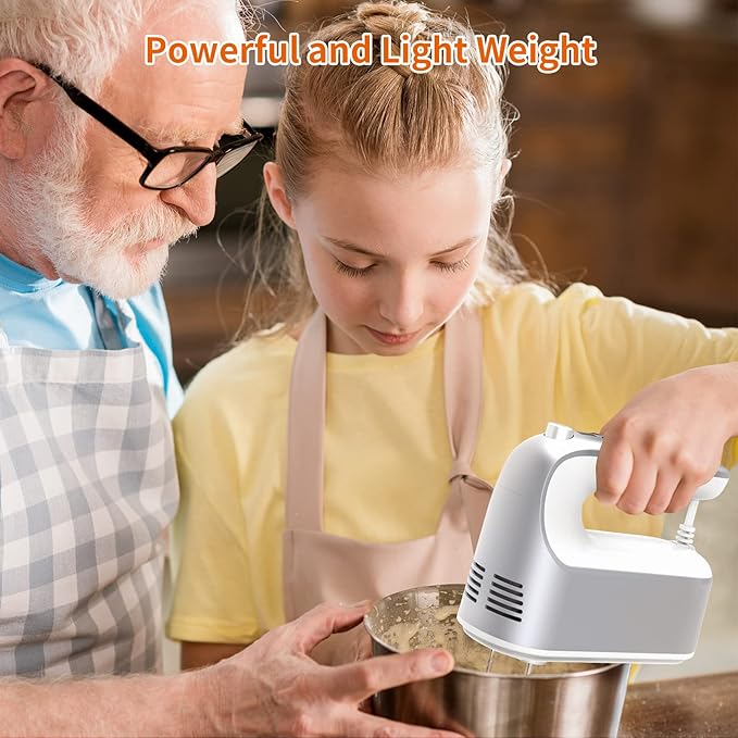 9-Speed Digital Hand Mixer Electric, 400W Powerful DC Motor, Hand Mixer Electric Handheld with Snap-On Storage Case, 5 Stainless Steel Accessories, Beaters, Dough Hooks, Whisk(Silvery White)