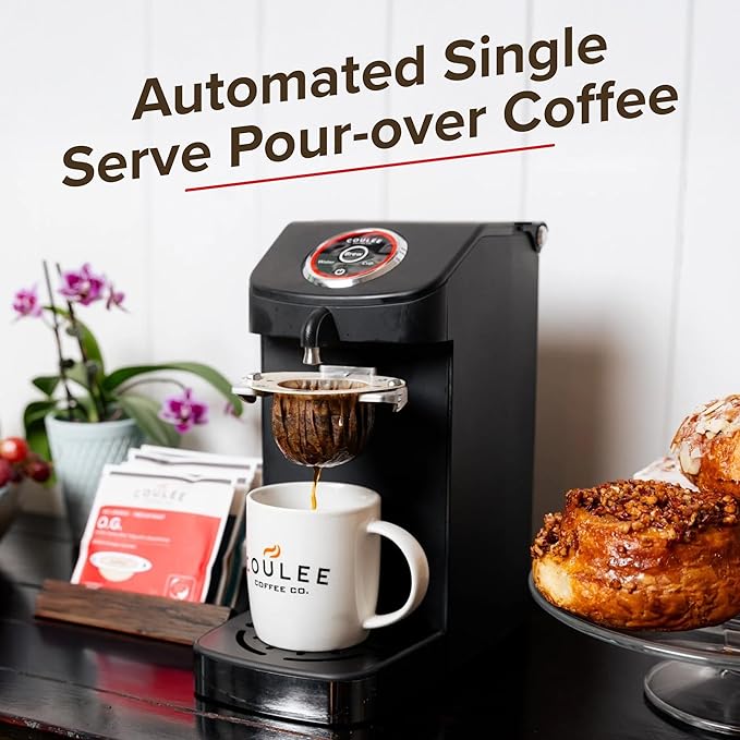 SWIRL Single Serve Pour Over Coffee Maker, Electric Kitchen Appliances, Plastic Free Brewing, Use with Cups or Mugs, Automated Pour Over, Black