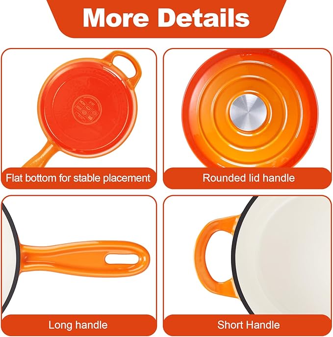 HaSteeL 1 QT Cast Iron Saucepan, Mini Enamel dutch oven with lid, Small Non Stick Pan for Milk, Pasta Tomato Sauce, Butter, Breakfast, Soup, Suitable for Boiling Stewing Frying, Easy to Clean, Orange
