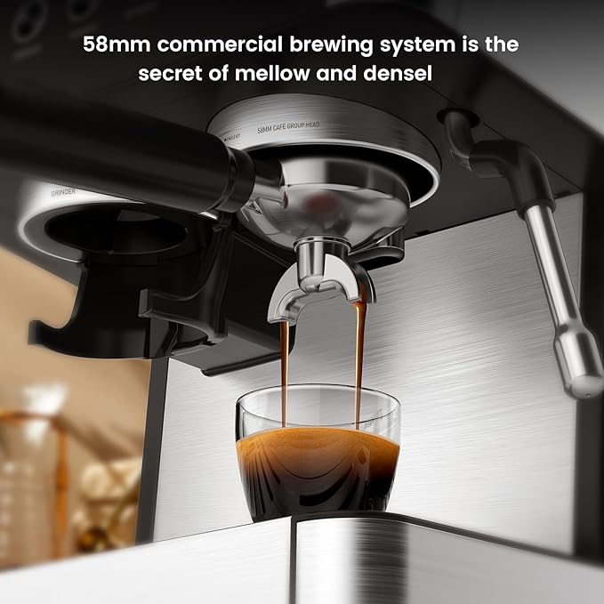 Espresso Machine 15 Bar with Built-in Anti-Clog Coffee Grinder,Stainless Steel Coffee Maker with 77.8 oz Removable Water Tank for Cappuccino/Latte,Home&Office,Black